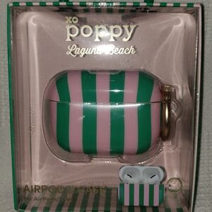 New- XO Poppy Pink & Green Striped AirPods Case